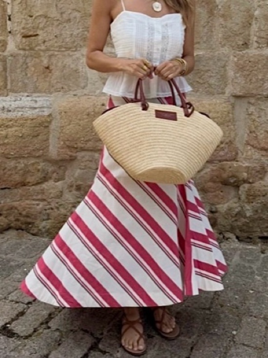 Zara Dresses & Skirts - ZARA Cream Red Brown Diagonal Stripe A-Line Asymmetric Skirt! 🌺